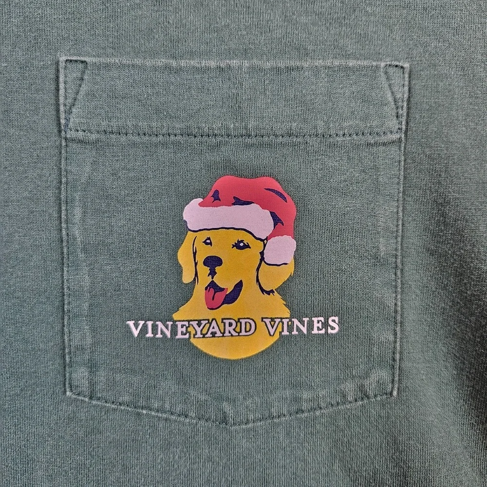 Vineyard Vines Green Long Sleeve Tee T-Shirt Size‎ M Holidays Christmas Cotton